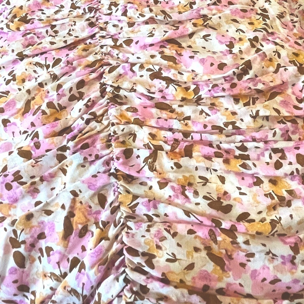 Minkpink Delphine Little Darling Cream and Pink Floral Ruched Mini Dress Large - Picture 8 of 14